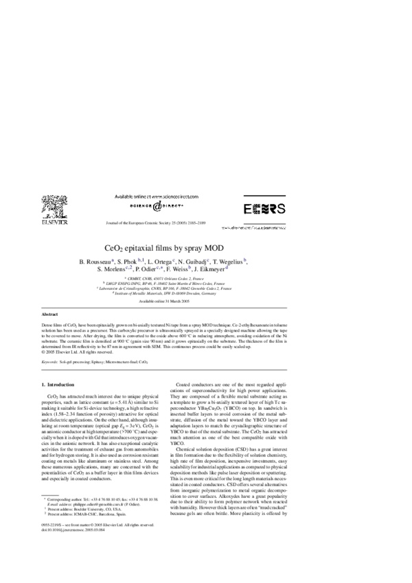 (PDF) CeO2 epitaxial films by spray MOD