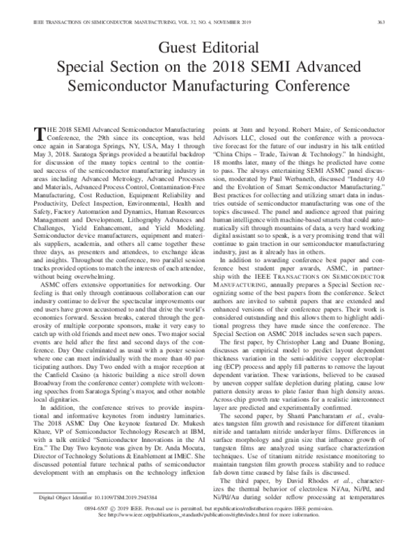 (PDF) Guest Editorial Special Section on the 2018 SEMI Advanced ...