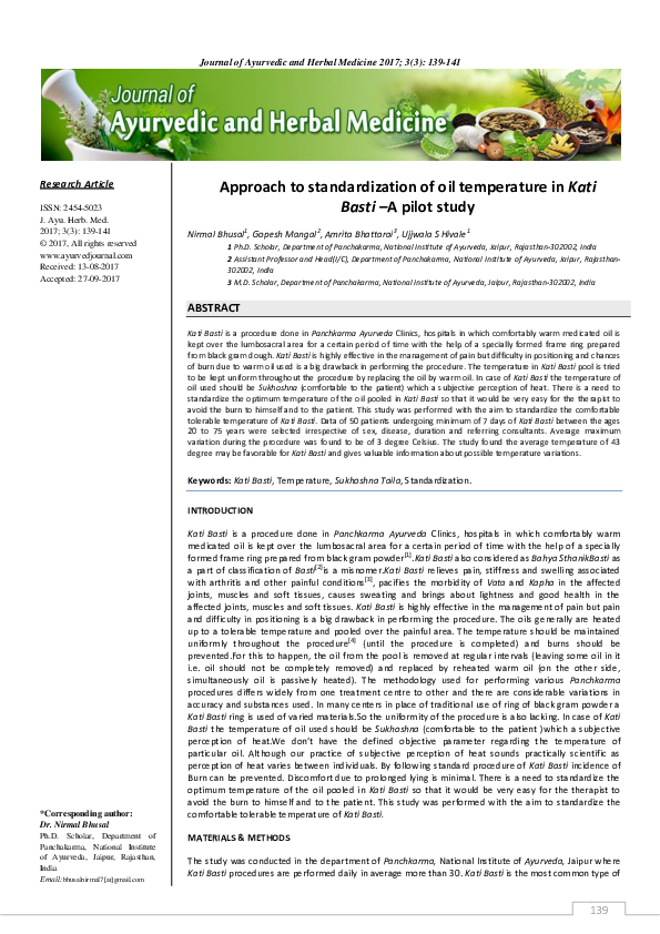 (PDF) Approach to standardization of oil temperature in Kati Basti A