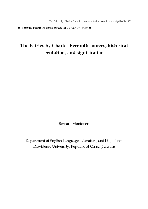 (PDF) The Fairies by Charles Perrault sources, historical evolution