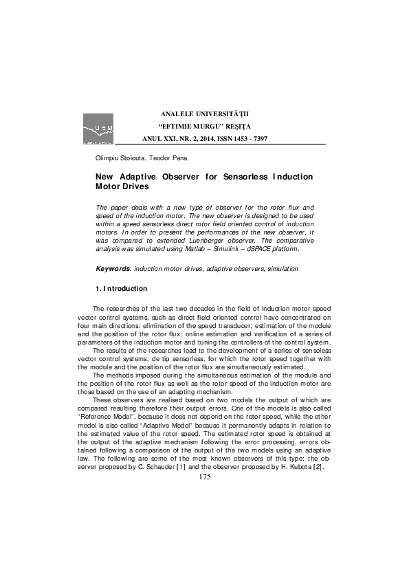 (PDF) New Adaptive Observer for Sensorless Induction Motor Drives