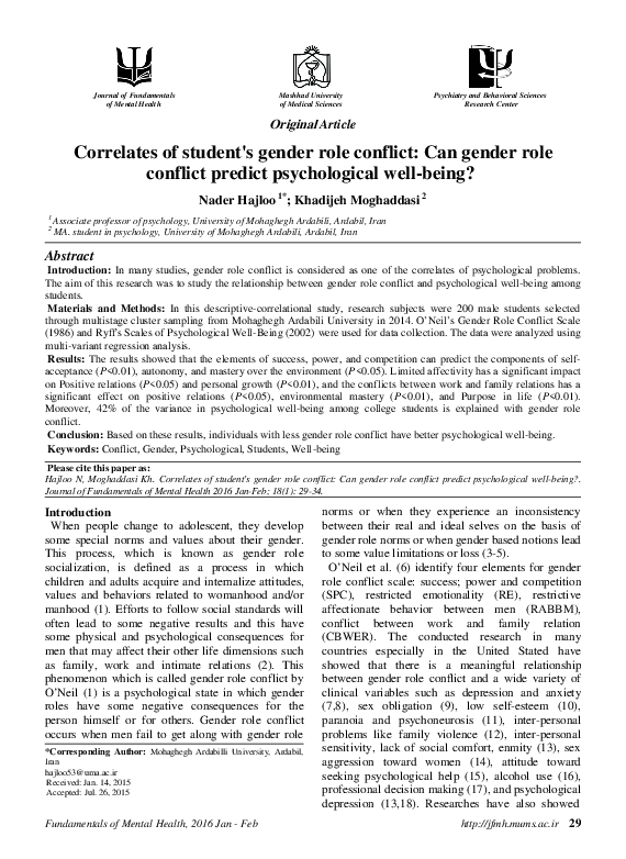 (PDF) Correlates of student's gender role conflict: Can gender role ...