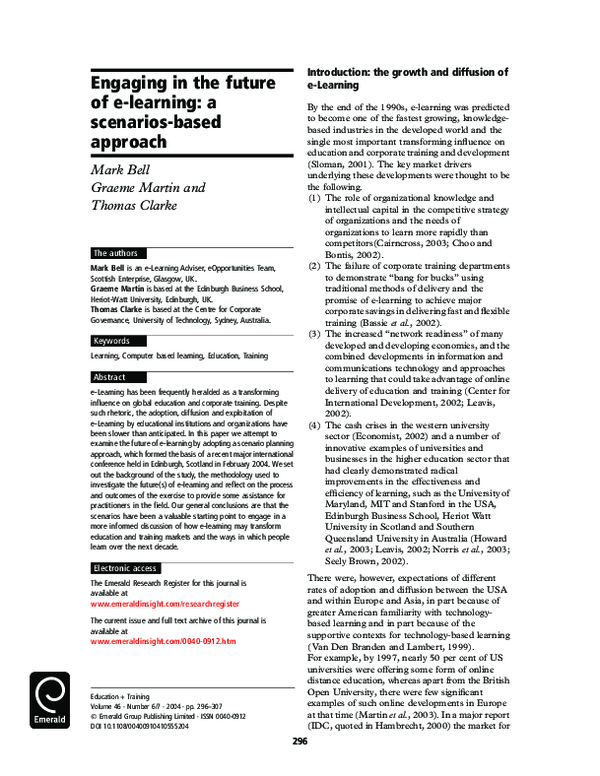 (PDF) Engaging in the future of e‐learning: a scenarios‐based approach