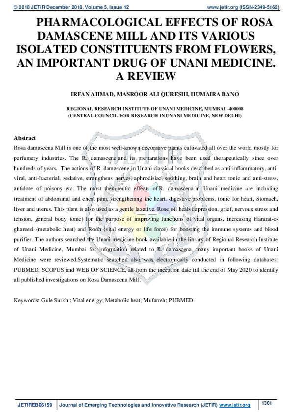 (PDF) Pharmacological Effects of Rosa Damascene Mill and Its Various ...