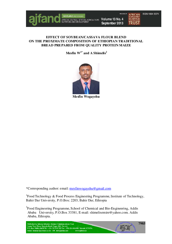 (PDF) Effect of Soybean/Cassava Flour Blend on the Proximate ...