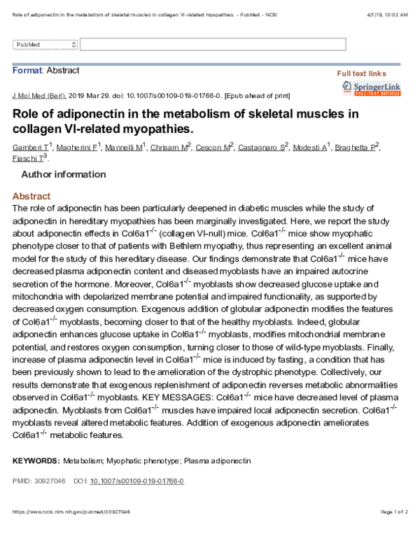 (PDF) Role of adiponectin in the metabolism of skeletal muscles in ...