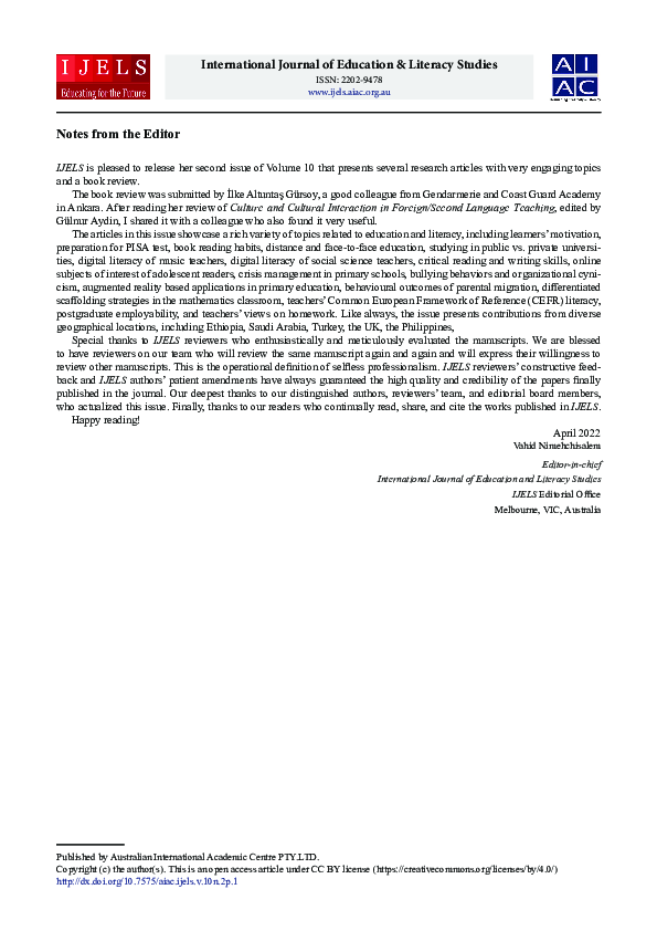 (PDF) Notes from Editor