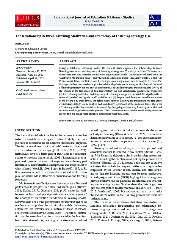 (PDF) The Relationship between Listening Motivation and Frequency of ...