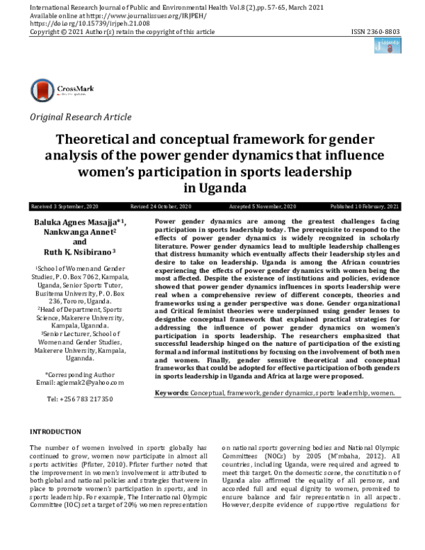 (PDF) Theoretical and Conceptual Framework for Gender Analysis of the ...