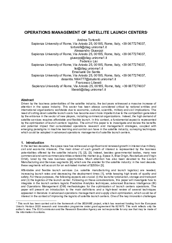 (PDF) Operations Management of Satellite Launch Centers