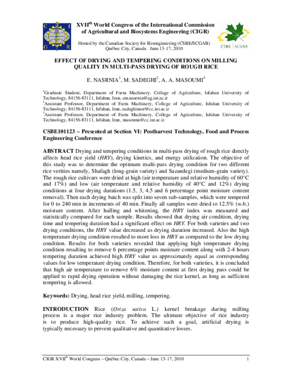 (PDF) Effect of Drying and Tempering Conditions on Milling Quality in ...