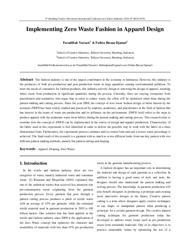 (PDF) Implementing Zero Waste Fashion in Apparel Design
