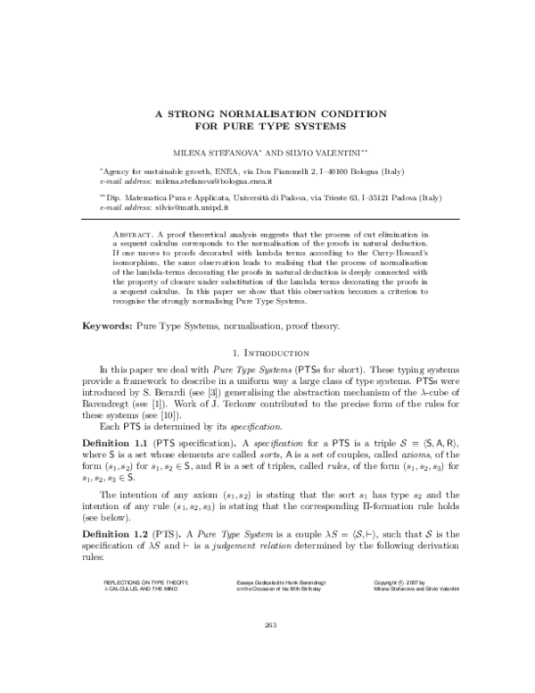 (PDF) A Strong Normalisation Condition for Pure Type Systems