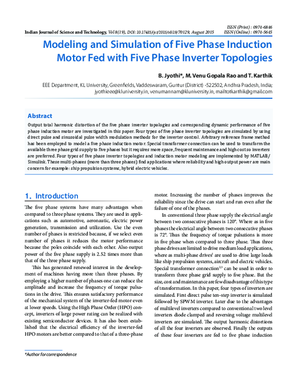 (PDF) Modeling and Simulation of Five Phase Induction Motor Fed with ...