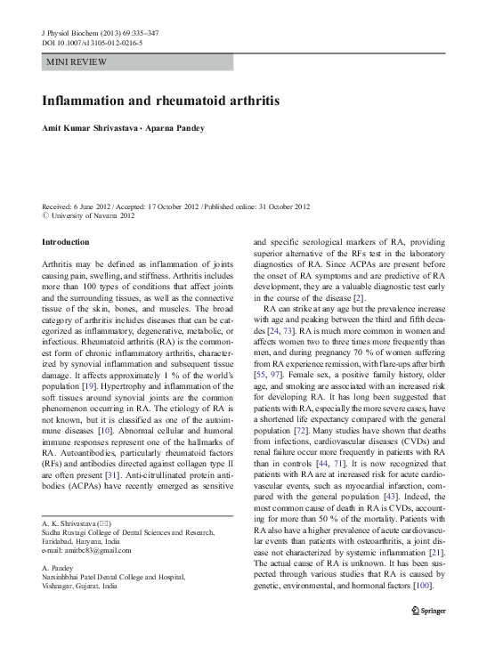 (PDF) Inflammation and rheumatoid arthritis