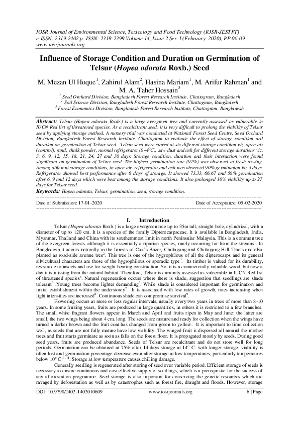 Influence of Storage Condition and Duration on Germination of Telsur ...