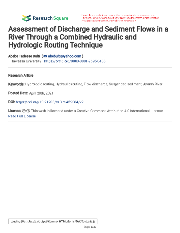 (PDF) Assessment of Discharge and Sediment Flows in a River Through a