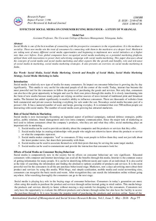 (PDF) Effects of Social Media on Consumer Buying Behaviour-A Study of ...