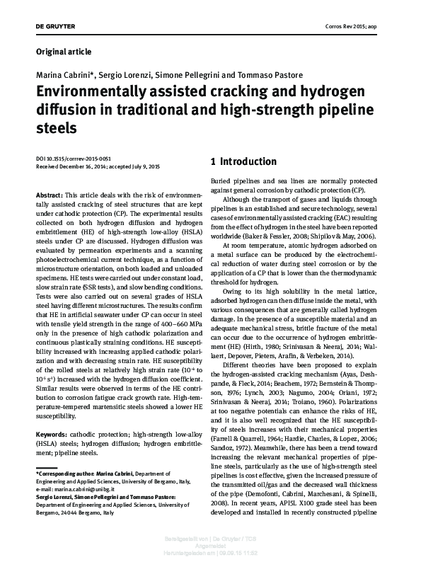 (PDF) Environmentally assisted cracking and hydrogen diffusion in ...