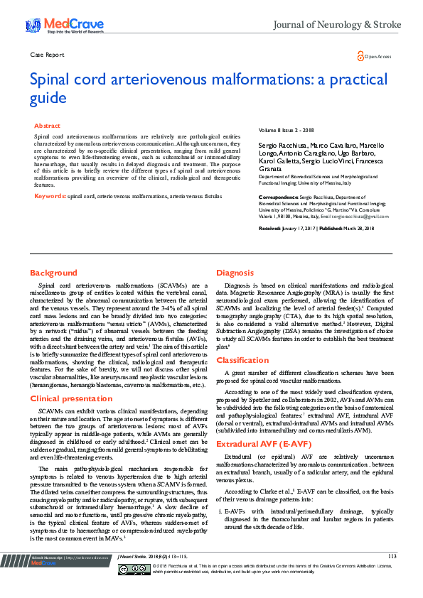 (PDF) Spinal cord arteriovenous malformations: a practical guide