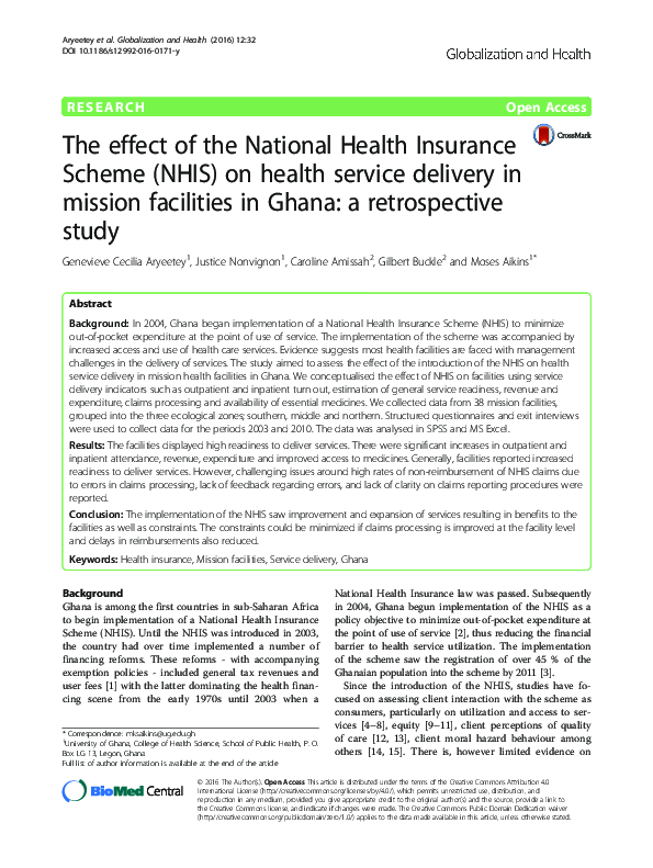 (PDF) The effect of the National Health Insurance Scheme (NHIS) on ...
