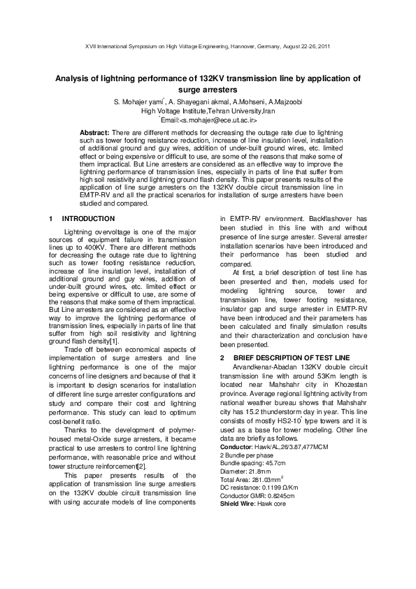 (PDF) Analysis of Lightning Performance of 132KV Transmission Line by ...