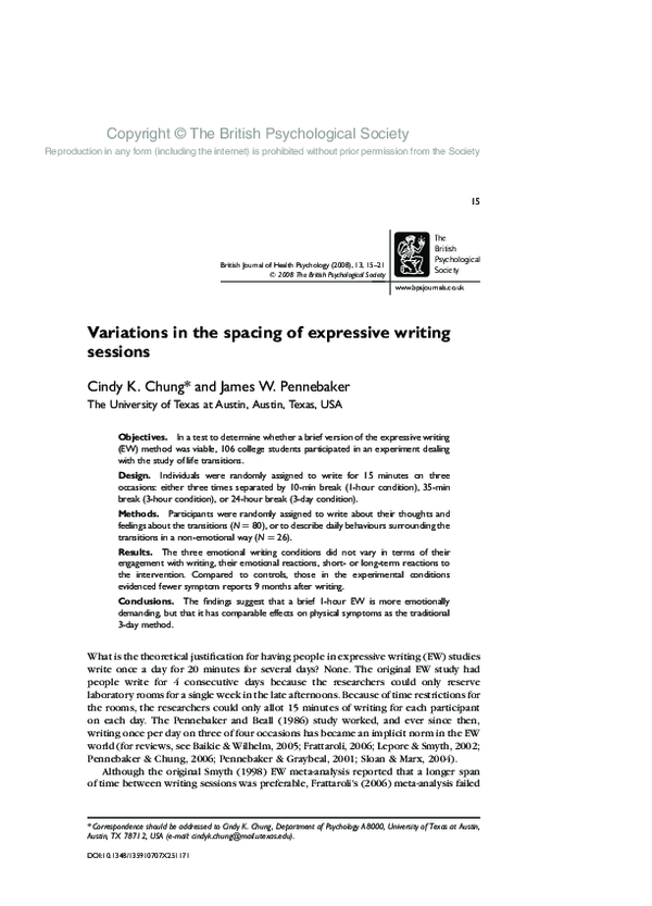 (PDF) Variations in the spacing of expressive writing sessions James