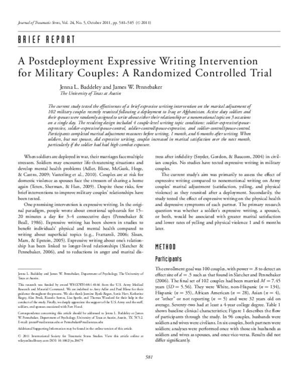 (PDF) A postdeployment expressive writing intervention for military