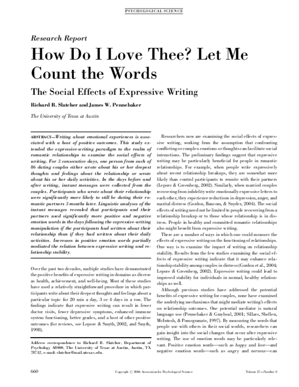 (PDF) How Do I Love Thee? Let Me Count the Words The Social Effects of