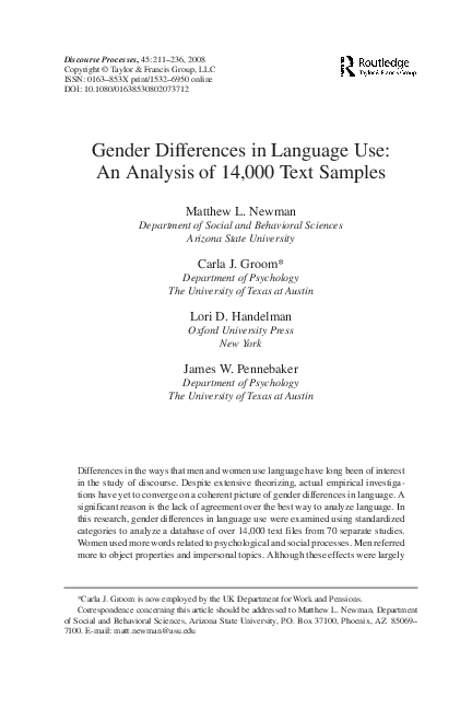 (PDF) Gender Differences in Language Use: An Analysis of 14,000 Text ...