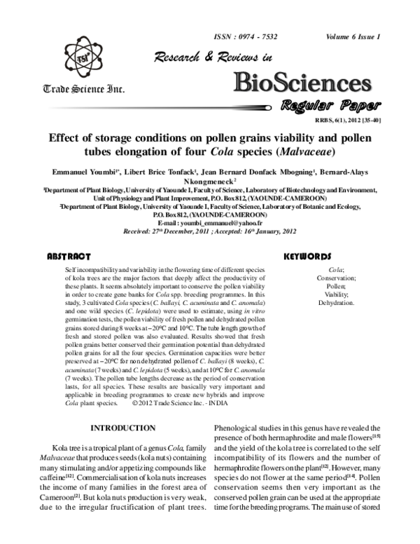 (PDF) Effect of storage conditions on pollen grains viability and ...