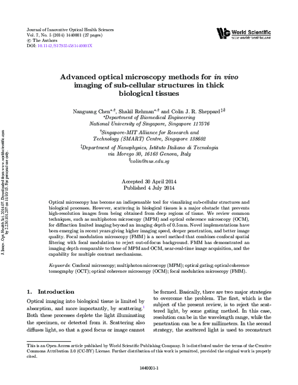 (PDF) Advanced optical microscopy methods for in vivo imaging of sub ...