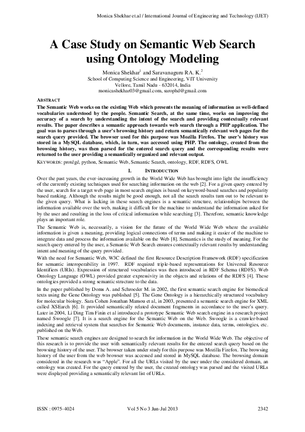 (PDF) A Case Study on Semantic Web Search using Ontology Modeling