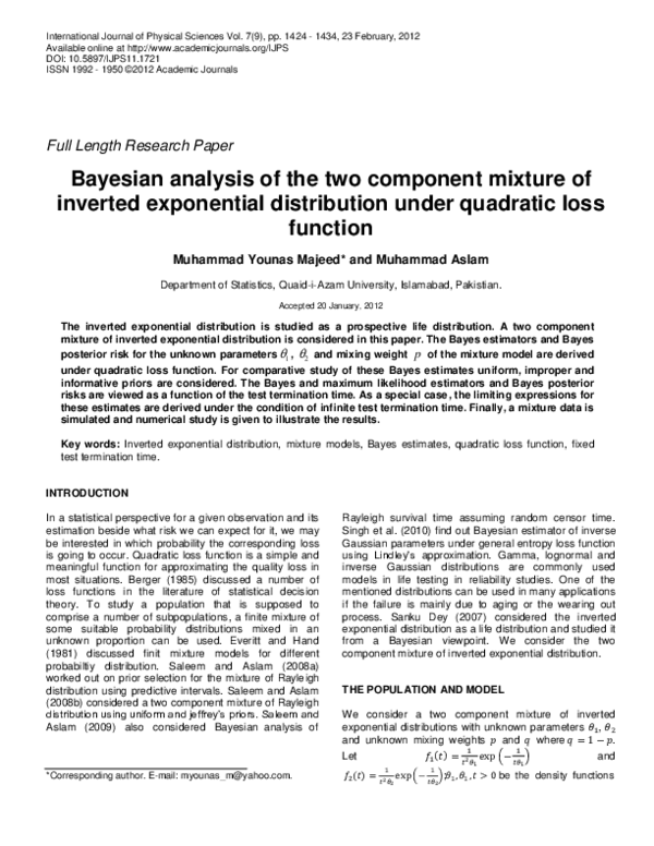 (PDF) Bayesian analysis of the two component mixture of inverted ...