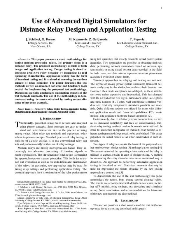 (PDF) Use of advanced digital simulators for distance relay design and ...
