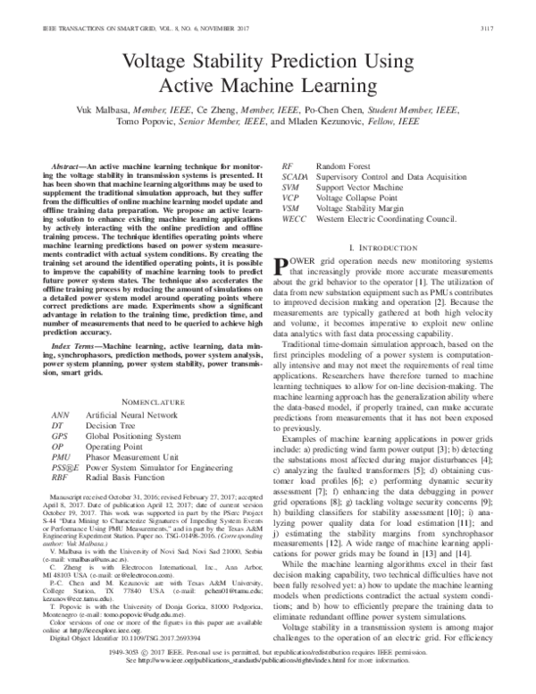 (PDF) Voltage Stability Prediction Using Active Machine Learning
