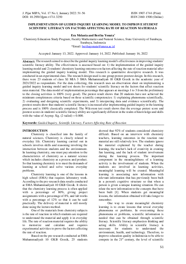 (PDF) Implementation of guided inquiry learning model to improve ...