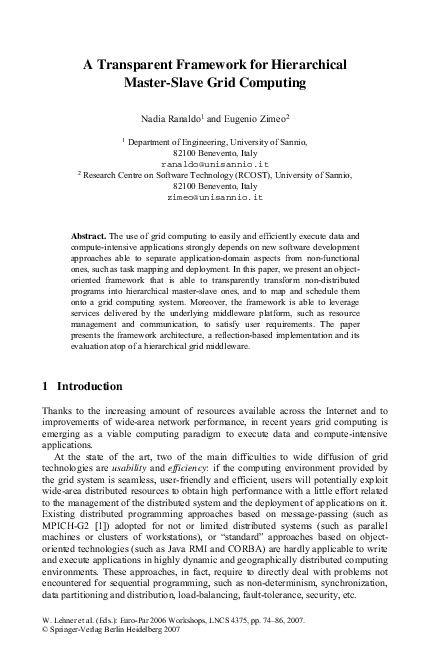 (PDF) A Transparent Framework for Hierarchical Master-Slave Grid Computing