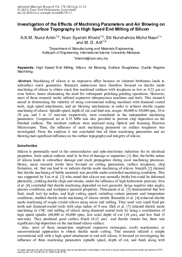 (PDF) Investigation of the Effects of Machining Parameters and Air ...
