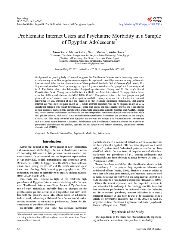 (PDF) Problematic Internet Users and Psychiatric Morbidity in a Sample ...