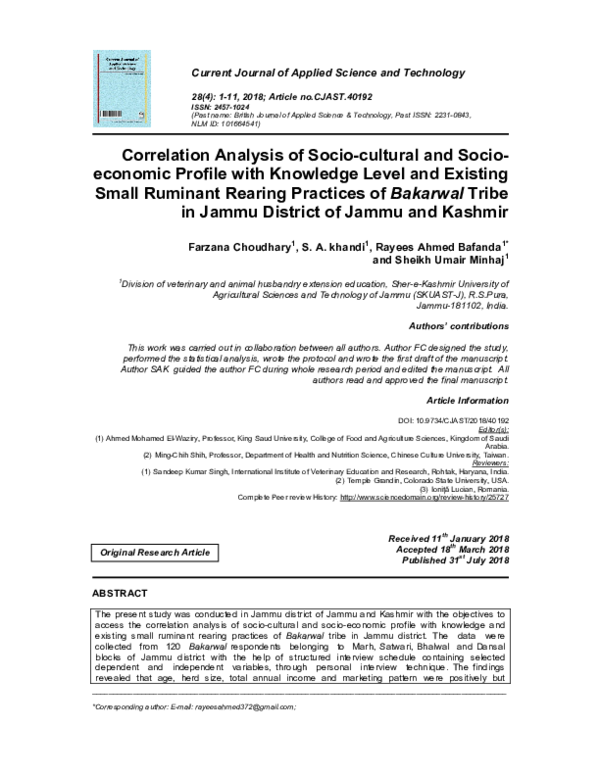 (PDF) Correlation Analysis of Socio-cultural and Socio-economic Profile ...