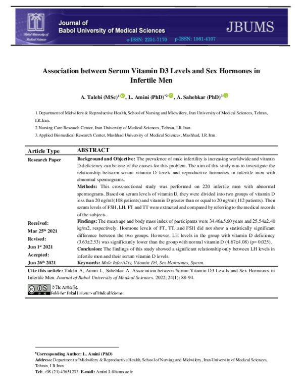 (PDF) Association between Serum Vitamin D3 Levels and Sex Hormones in ...