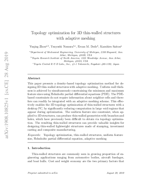 (PDF) Topology optimization for 3D thin-walled structures with adaptive ...