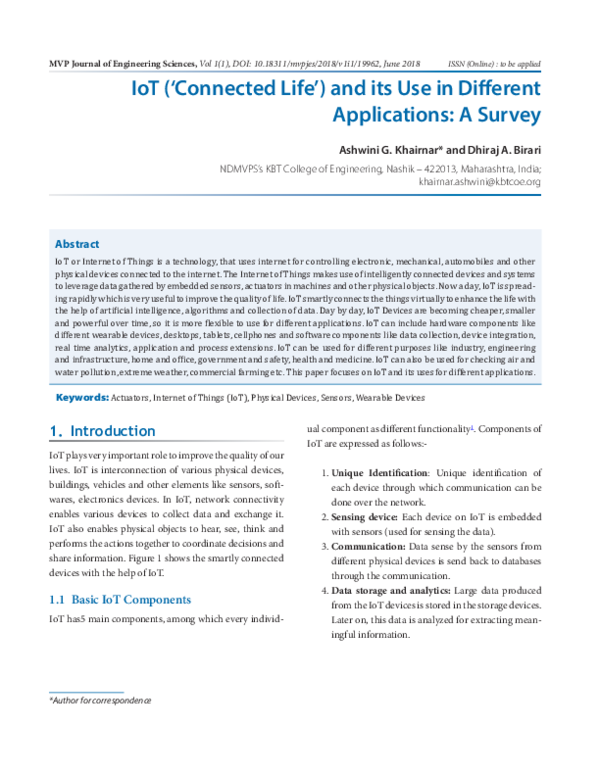 (PDF) IoT (‘Connected Life’) and its Use in Different Applications: A ...