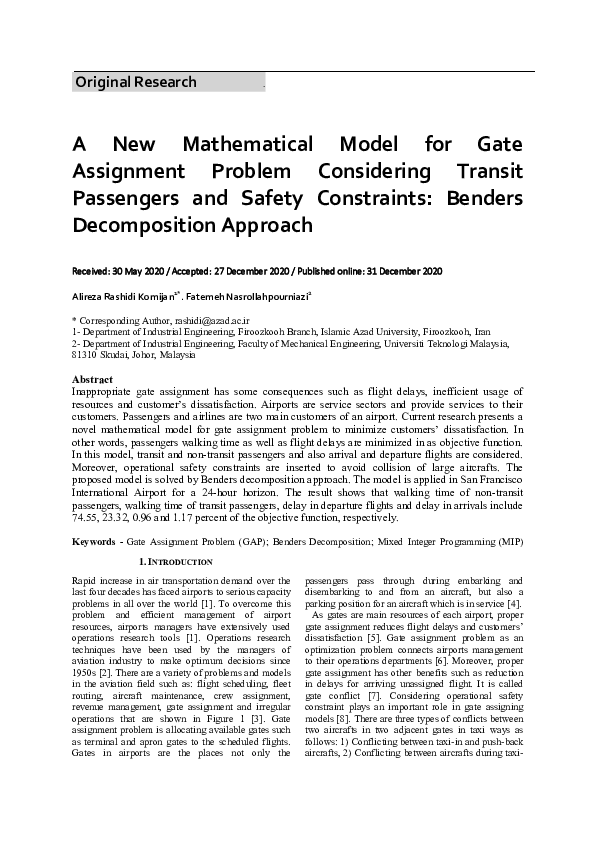 (PDF) A new mathematical model for gate assignment problem considering ...