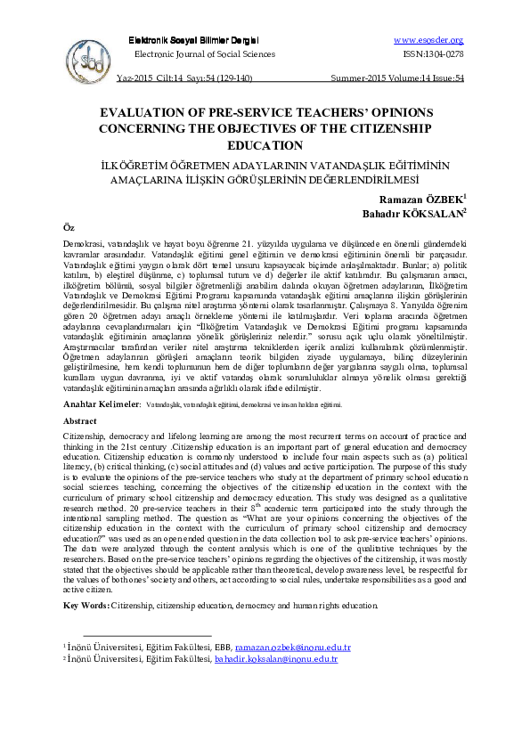 (PDF) Evaluation of Pre-Service Teachers’ Opinions Concerning the ...