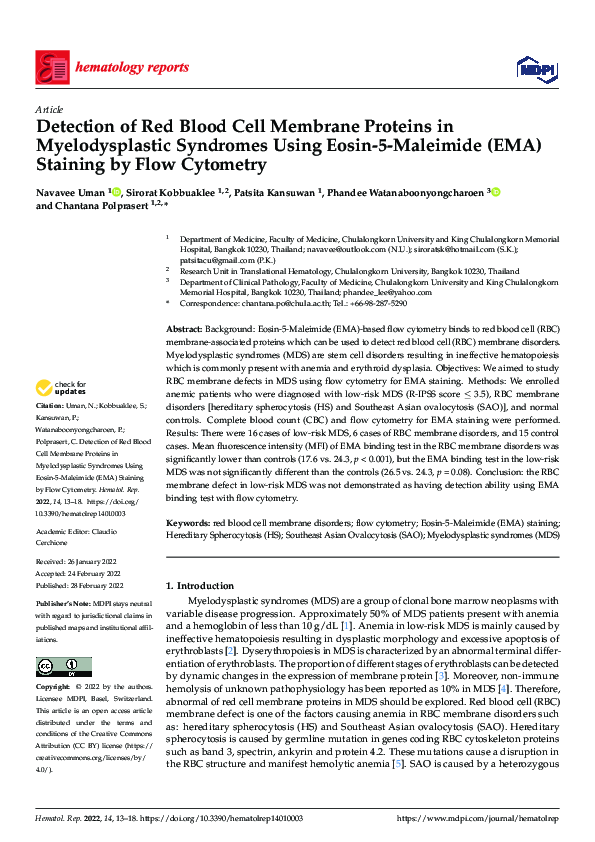 (PDF) Detection of Red Blood Cell Membrane Proteins in Myelodysplastic ...
