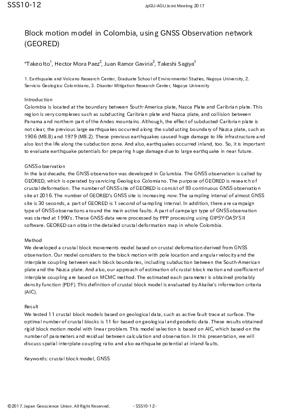 (PDF) Block motion model in Colombia, using GNSS Observation network ...