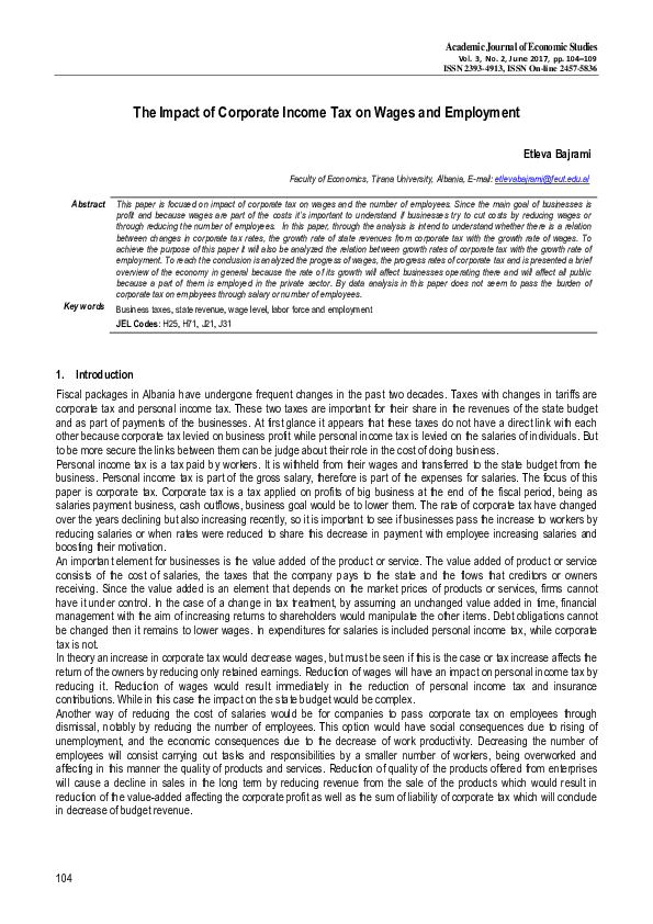 (PDF) The Impact of Corporate Income Tax on Wages and Employment