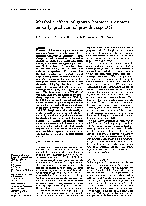 (PDF) Metabolic Effects of Growth Hormone Treatment in Short ...
